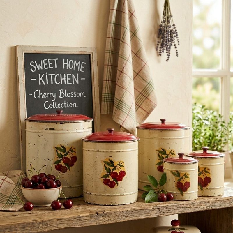 Cherry Kitchen Canisters w/Bakelite Handles