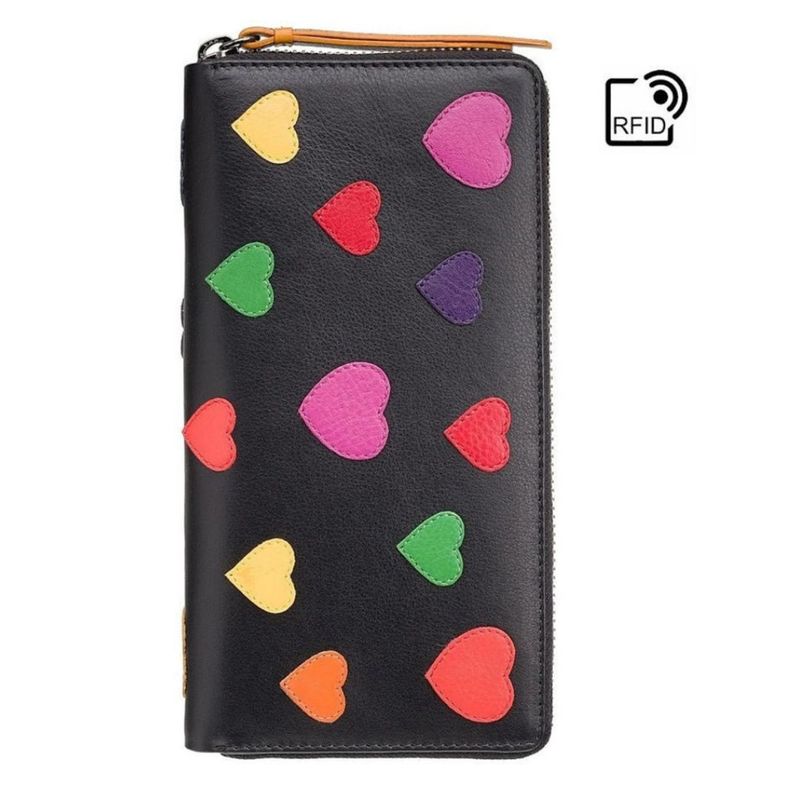 The Jeanette Coloured Hearts Zip Around Leather Wallet
