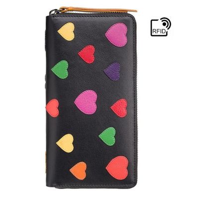 The Jeanette Coloured Hearts Zip Around Leather Wallet