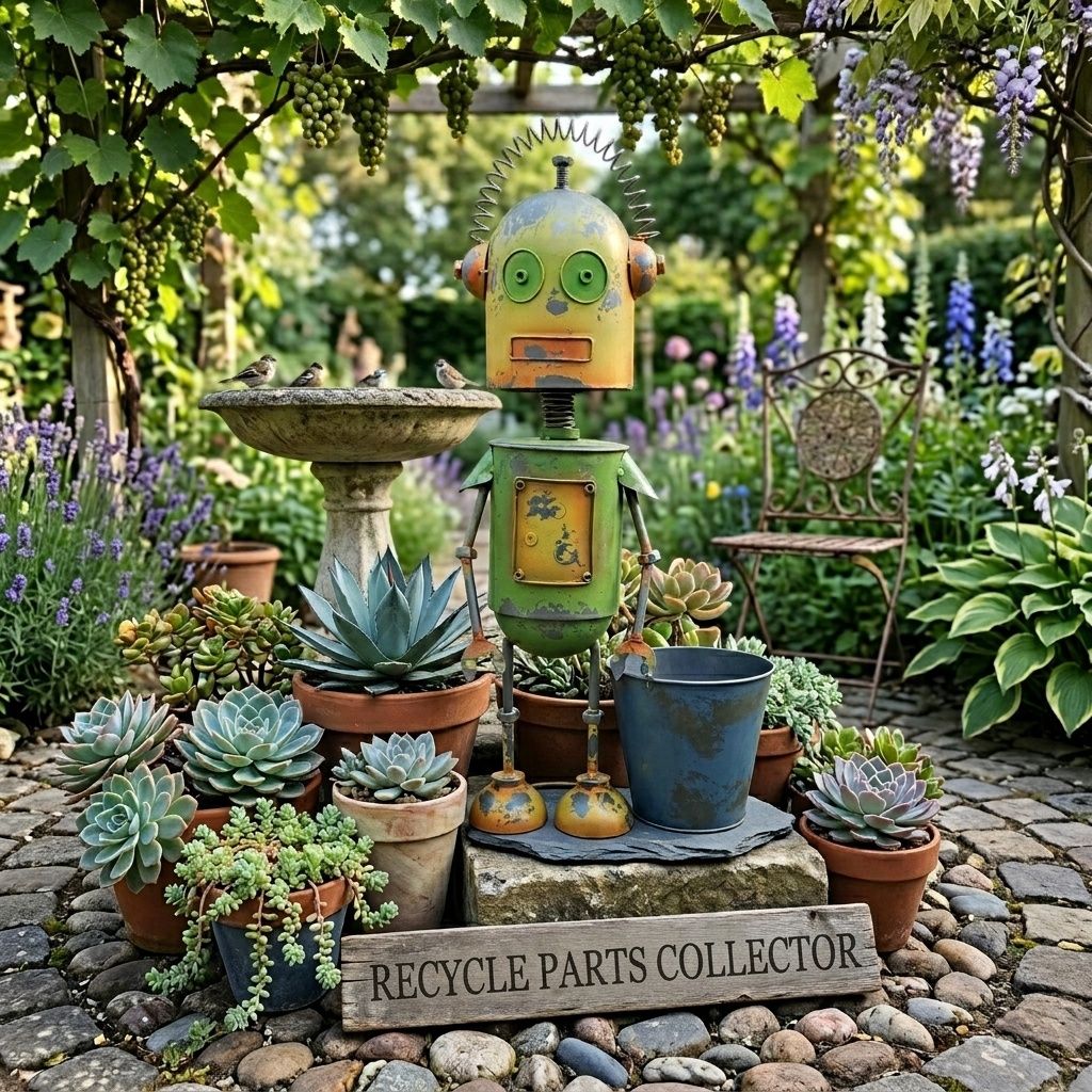 Rusty the Robot w/Planter Pot Metal Art