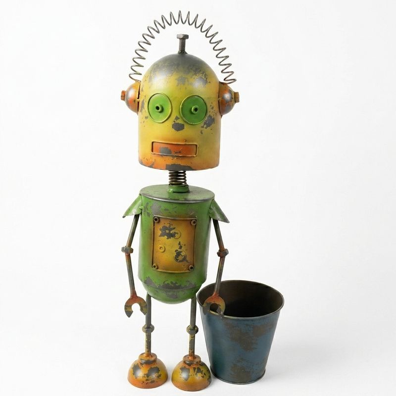 Rusty the Robot w/Planter Pot Metal Art