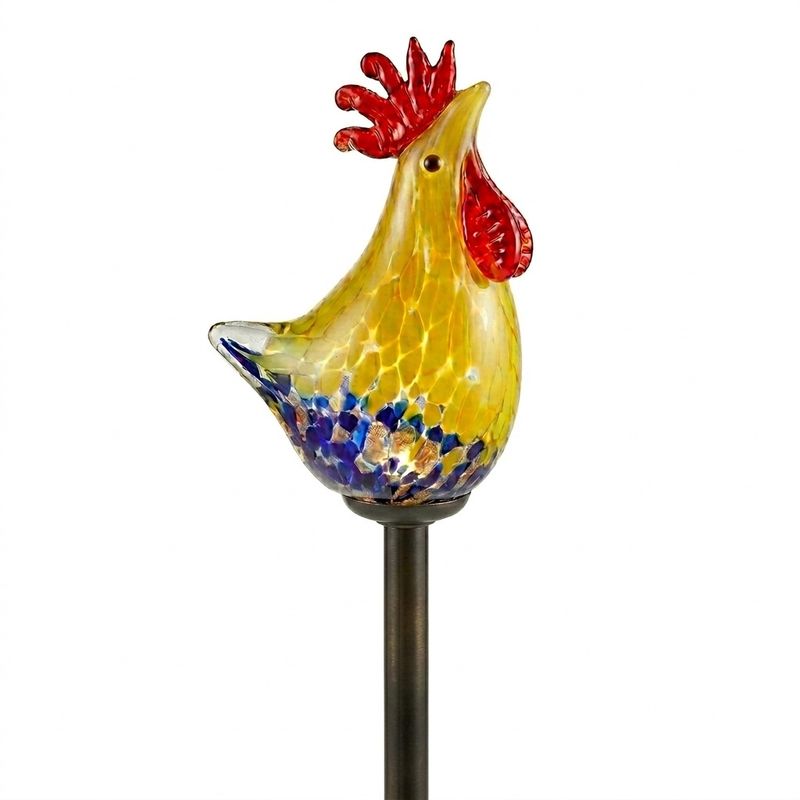 Solar Light Art Glass Rooster Garden Art
