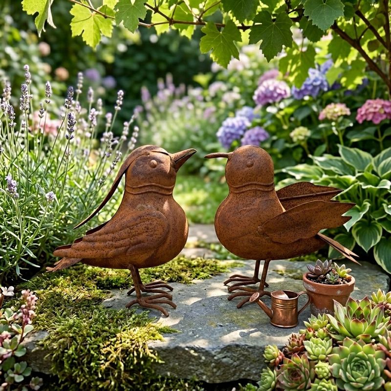 Set of 2 Rustic Decorative Metal Art Birds