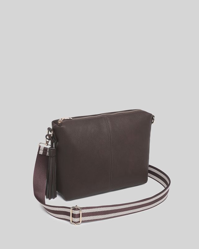 Daisy Striped Crossbody Bag - Chocolate
