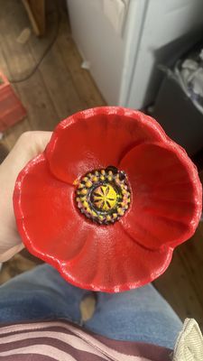 Red Cast Iron Poppy Flower on Stake