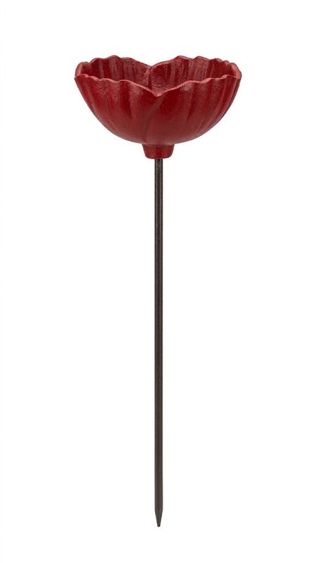 Red Cast Iron Poppy Flower on Stake