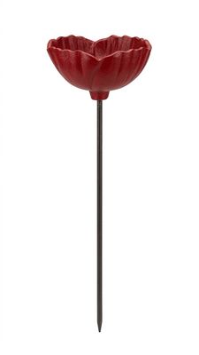 Red Cast Iron Poppy Flower on Stake