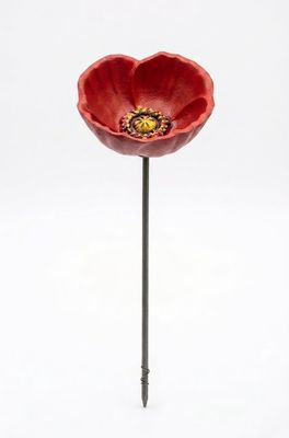 Red Cast Iron Poppy Flower on Stake