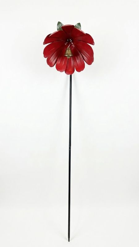 Red Bell Flower Stake Metal Art