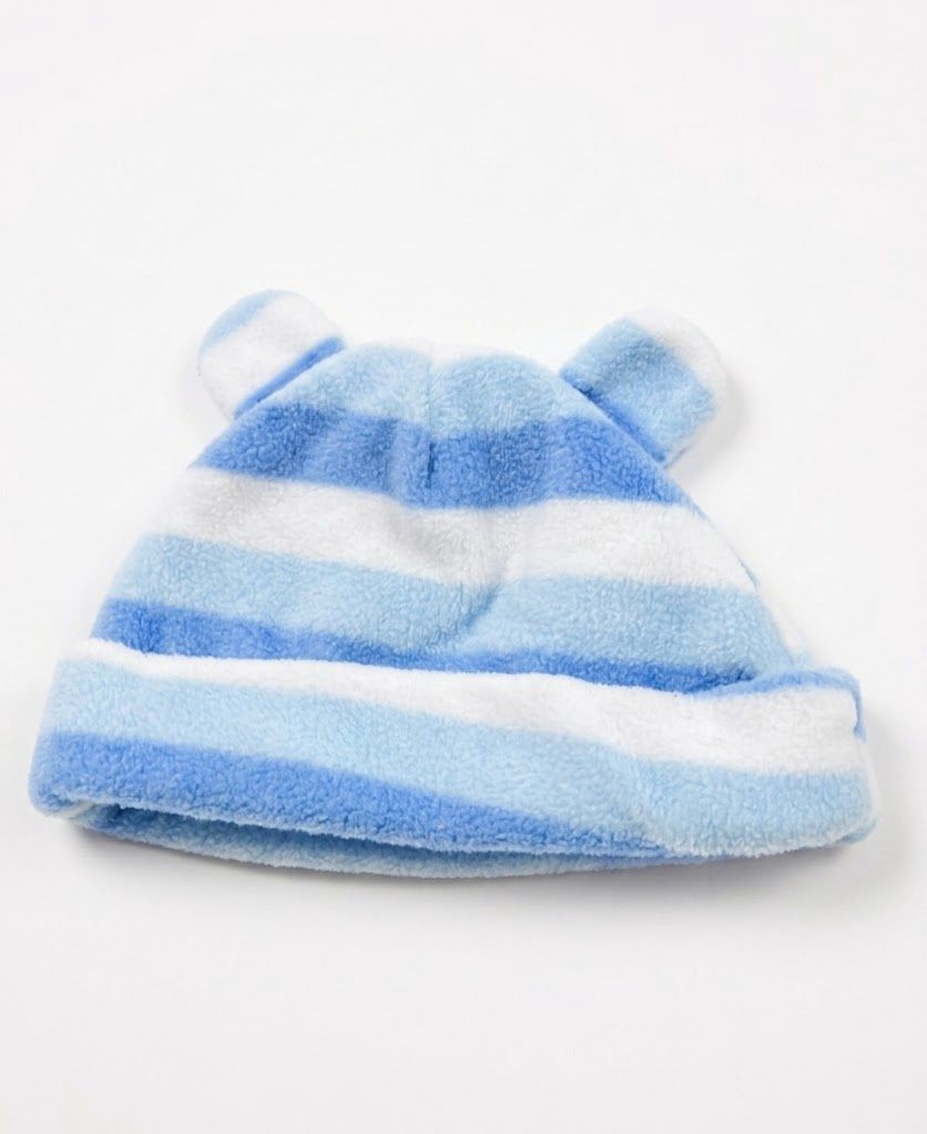 Fleece Baby Beanie, Type: Blue Striped W/ Ears