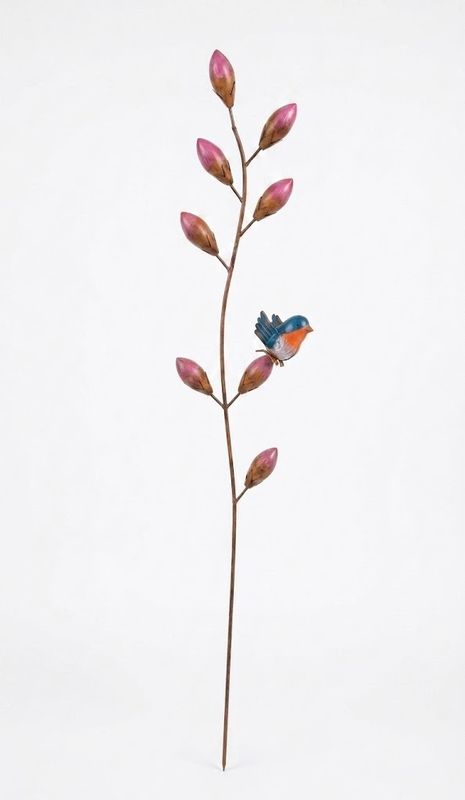 Magnolia With Bird on Stake Metal Art