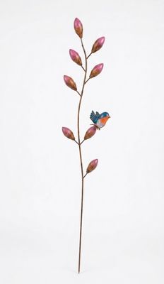Magnolia With Bird on Stake Metal Art