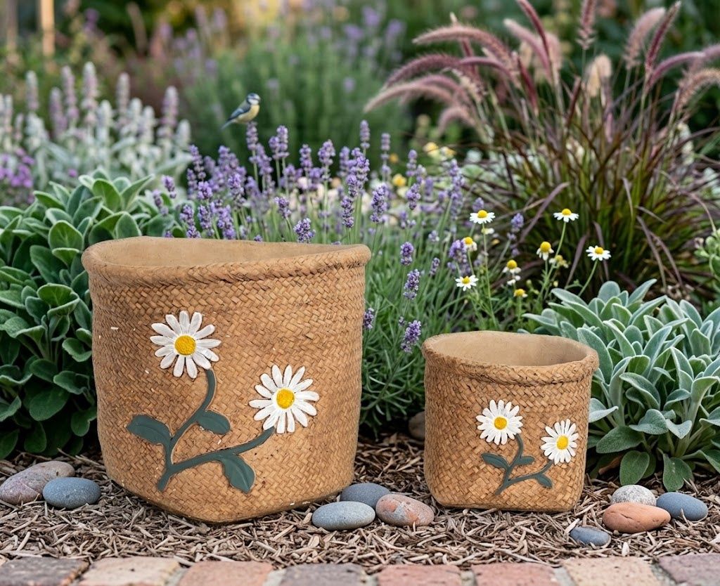 Set Of 2 Daisy Flower Planter Pots