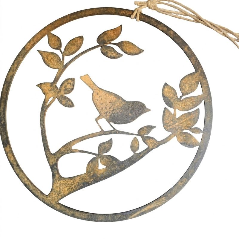 Chirpy Bird 20cm Round Metal Art Australian