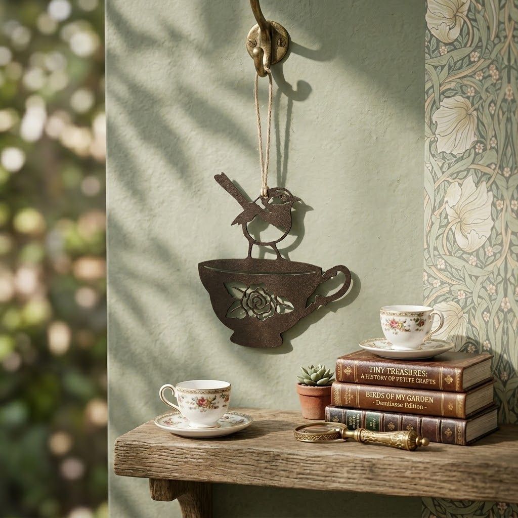 Wren on a Teacup Metal art Silhouette Australian Made