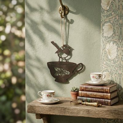 Wren on a Teacup Metal art Silhouette Australian Made