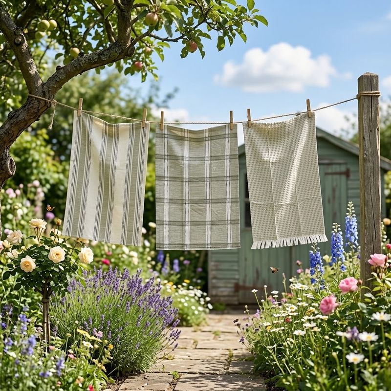 Country Manor Cotton Tea Towels Set of 3 Olive/Bluestone