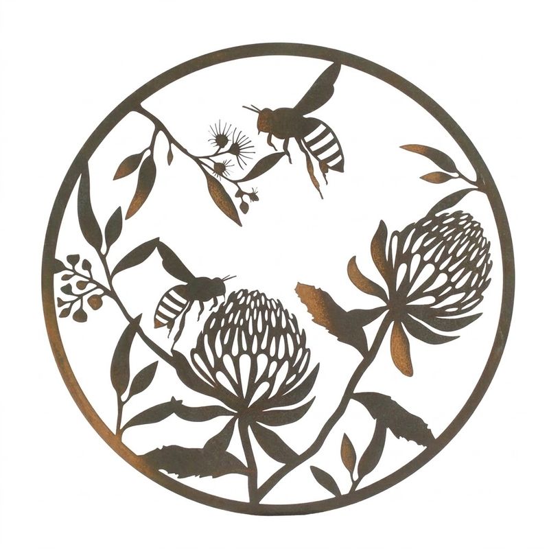 Bees &amp; Proteas Large Round Metal Art Australian Made