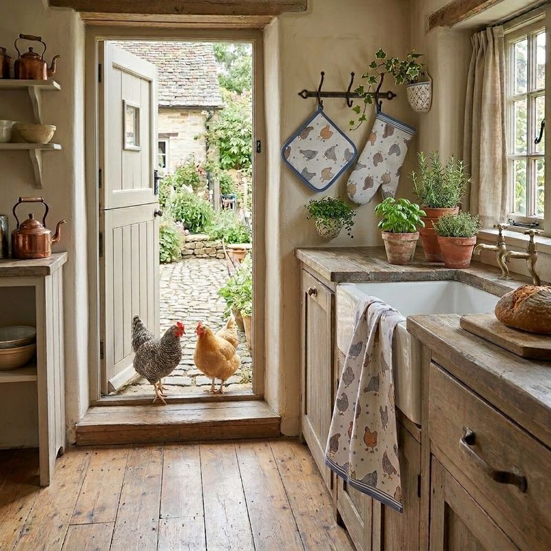 Farmhouse Chickens Tea Towel Oven Mitt Pot Holder s/3