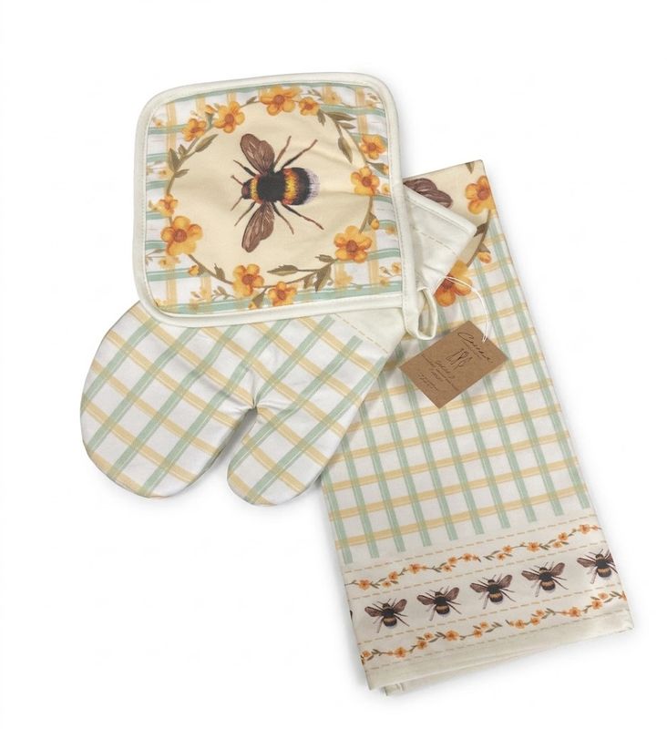 Bee Tea Towel Oven Mitt &amp; Pot Holder s/3