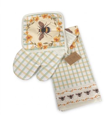 Bee Tea Towel Oven Mitt & Pot Holder s/3