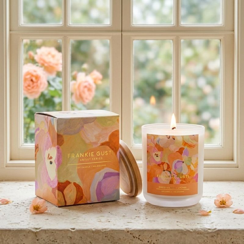 Sweet Peach &amp; Lychee Frankie Gusti Artist Series Candle