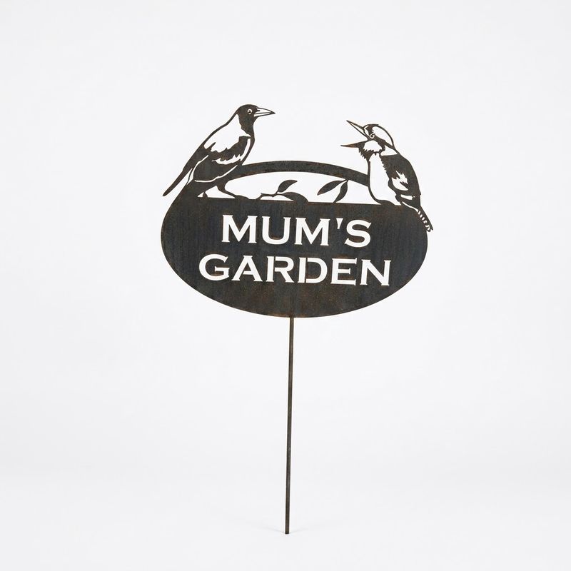 Mum's Garden Magpie Kookaburra Garden Art Sign