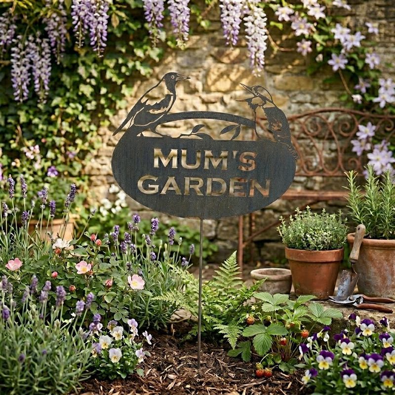 Mum's Garden Magpie Kookaburra Garden Art Sign