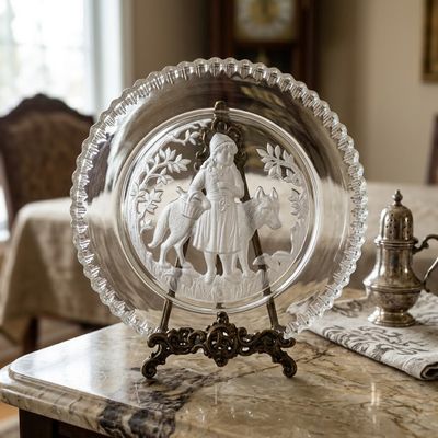 Antique Little Red Riding Hood & Wolf Glass Plate