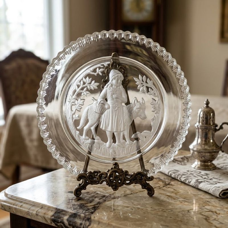Antique Little Red Riding Hood &amp; Wolf Glass Plate