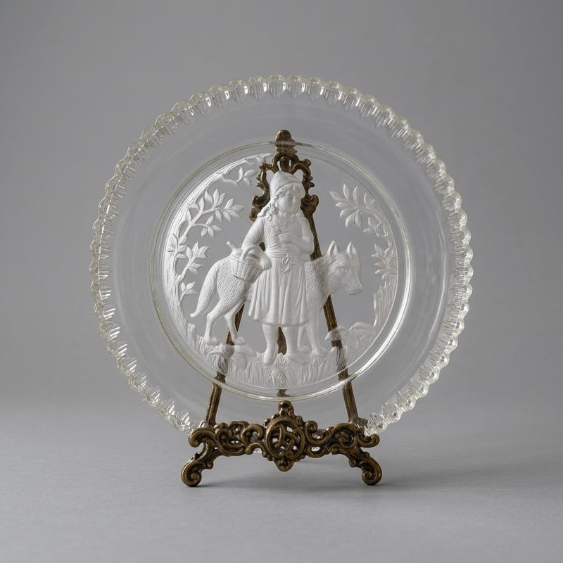 Antique Little Red Riding Hood &amp; Wolf Glass Plate
