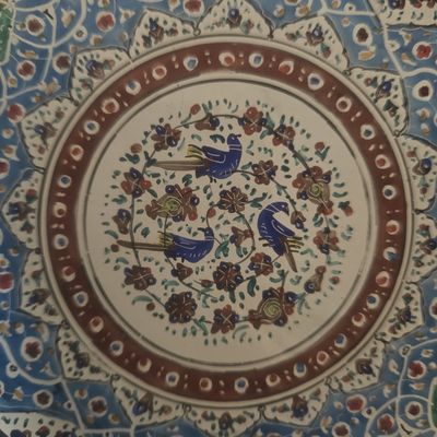 Minakari Enamel on Copper Platter w/Blue birds