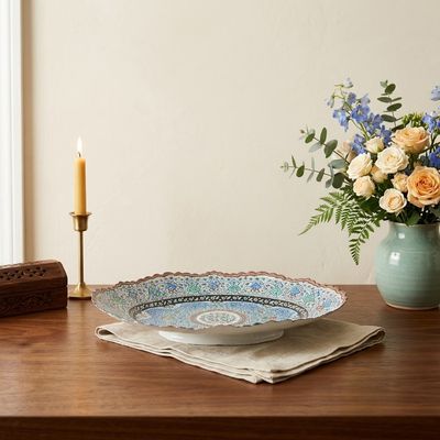 Minakari Enamel on Copper Platter w/Blue birds