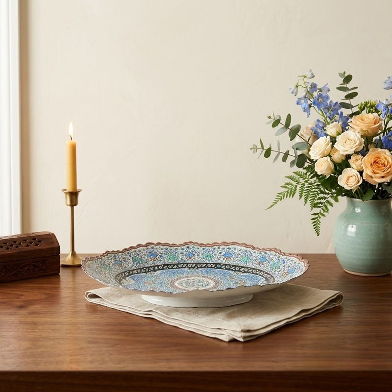 Minakari Enamel on Copper Platter w/Blue birds