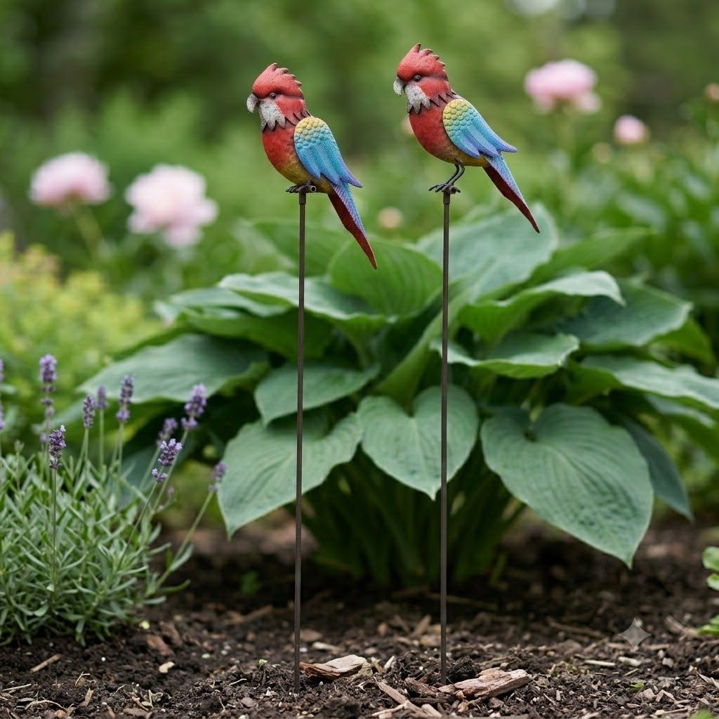 Set of 2 Assorted Parrots on Stakes