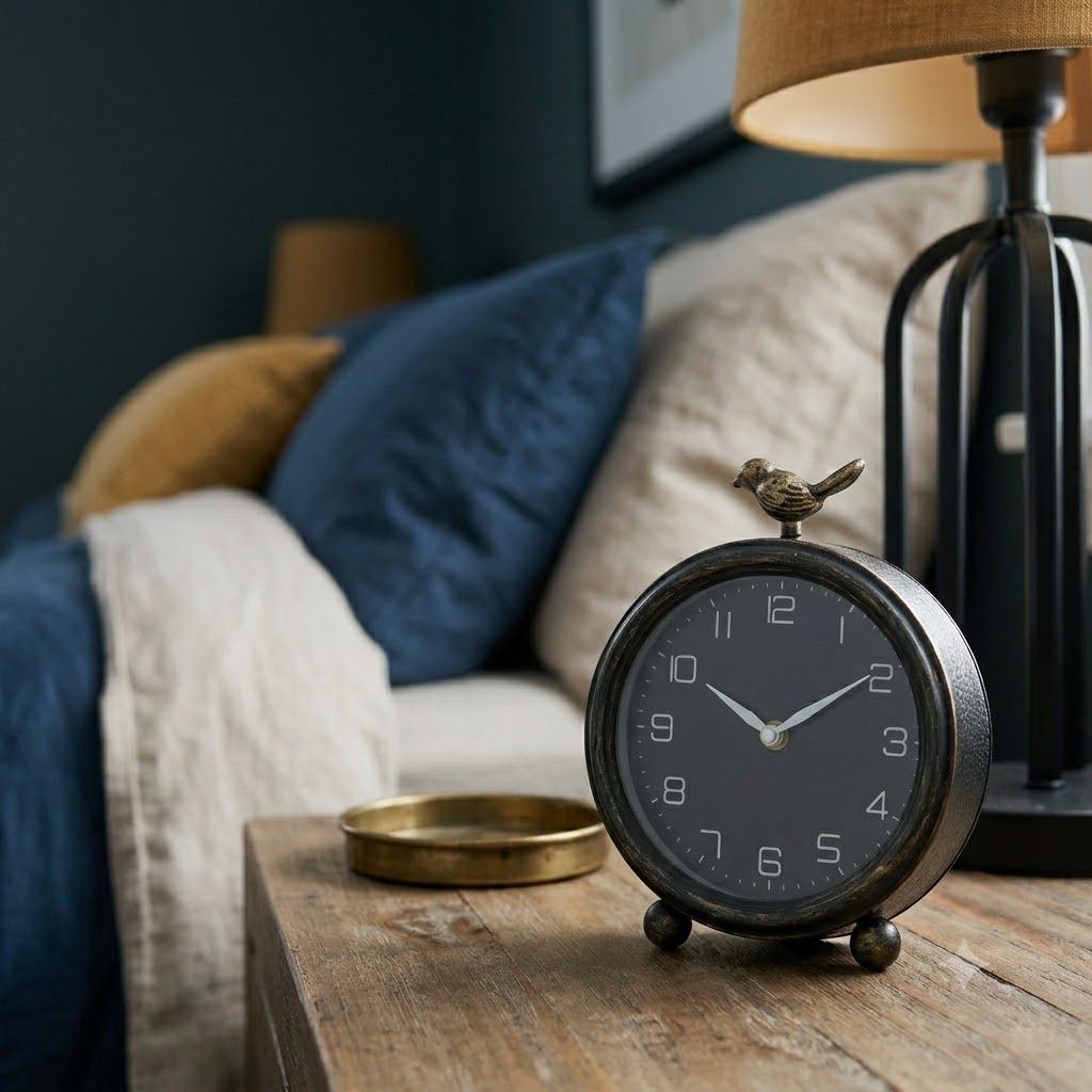 Vintage Style Table Clock w/ Bird
