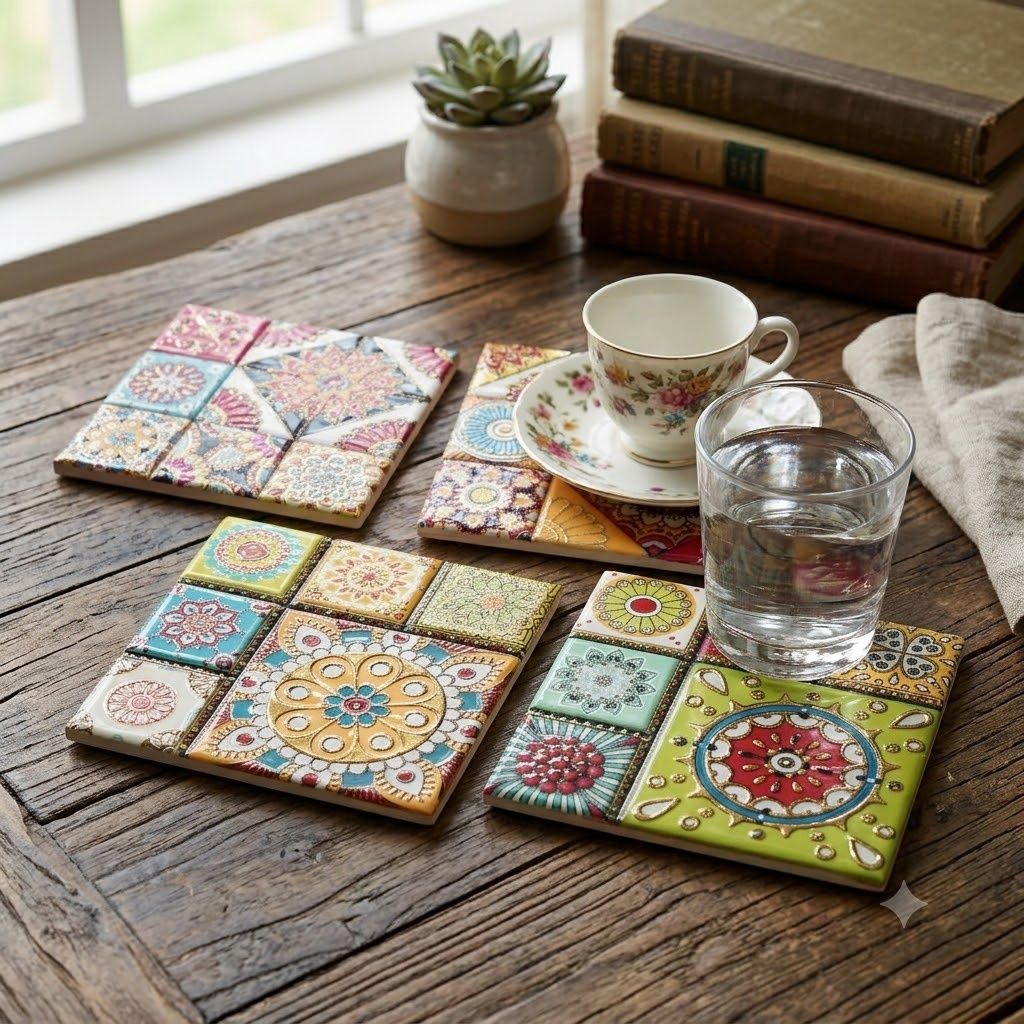 Mandala Mosaic Style Coasters s/4