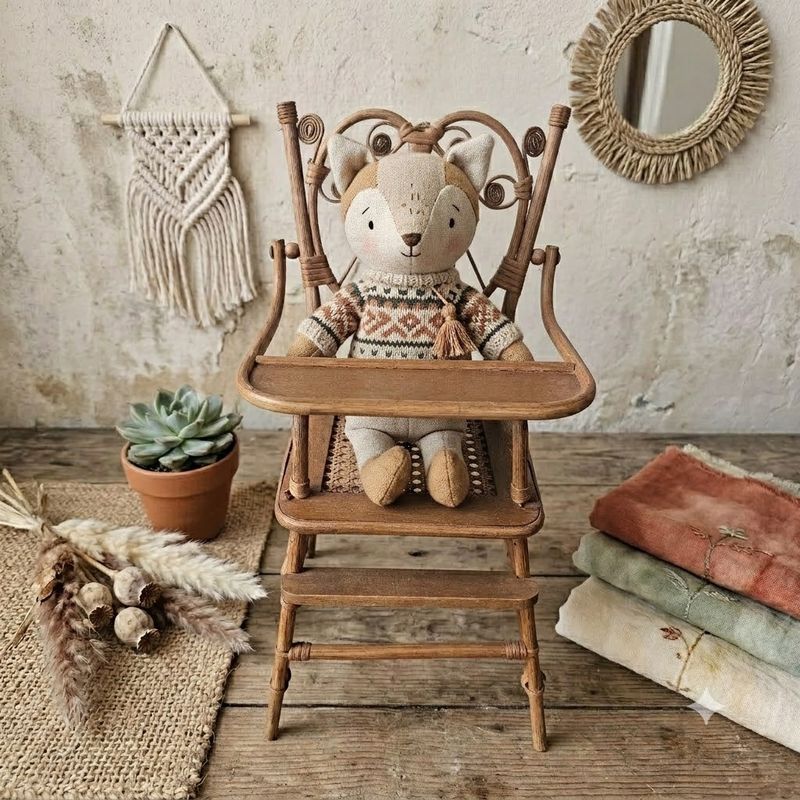 Heirloom Wicker &amp; Wood Doll/Bear Highchair
