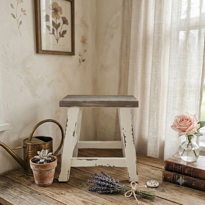 Farmhouse Style Wooden Stool White