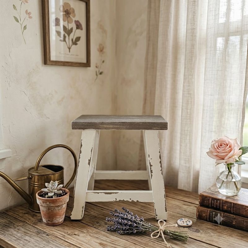 Farmhouse Style Wooden Stool White