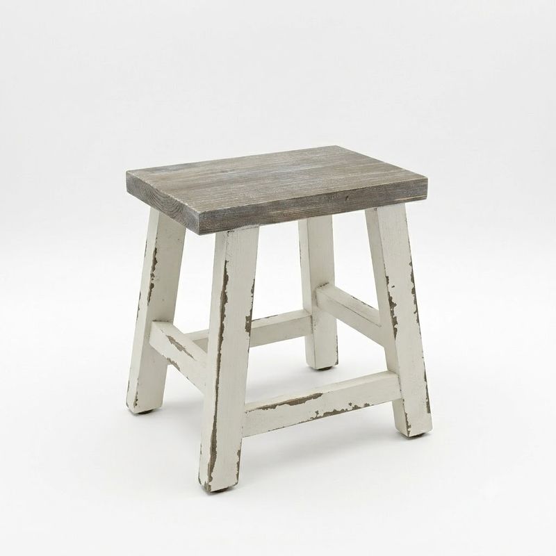 Farmhouse Style Wooden Stool White