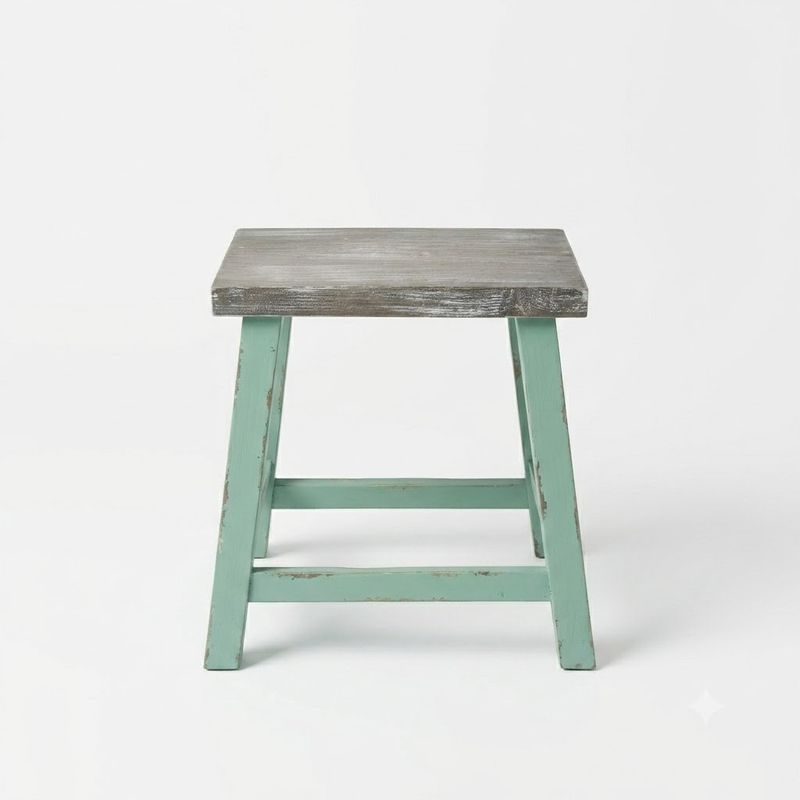 Farmhouse Style Green Wooden Stool