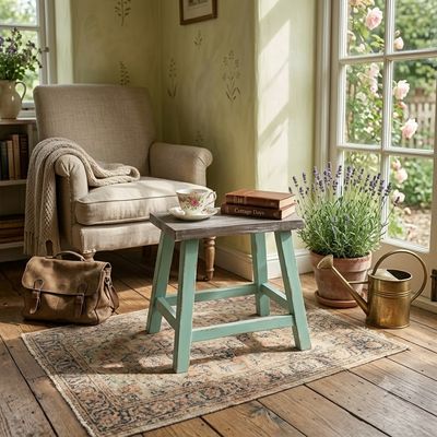 Farmhouse Style Green Wooden Stool