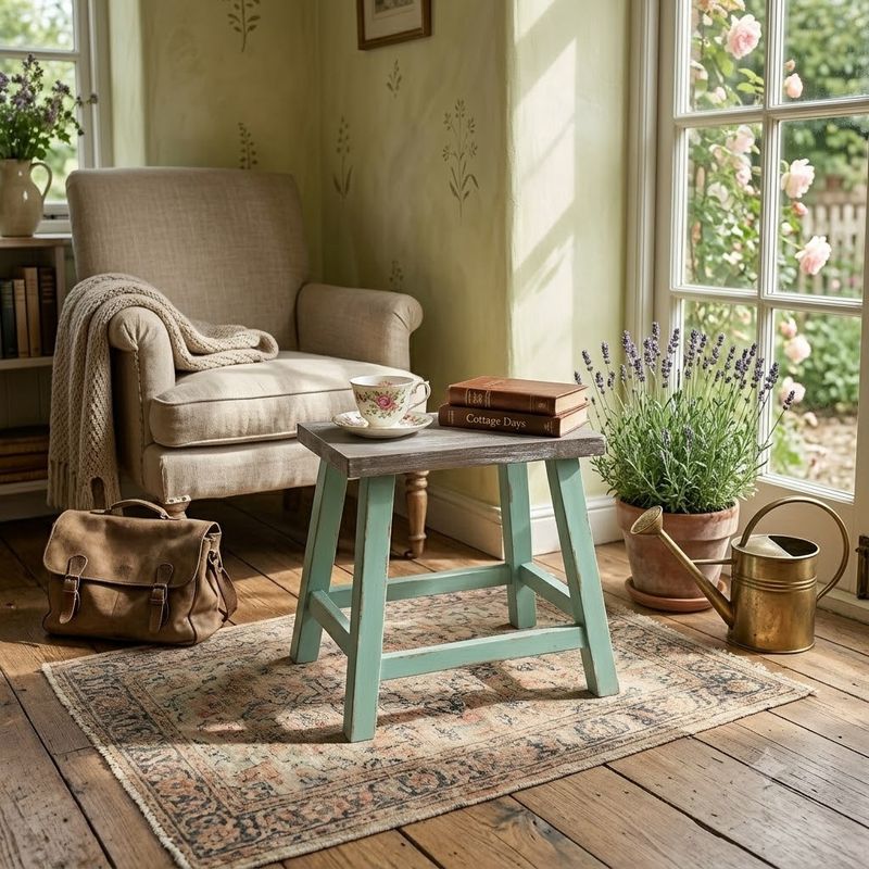 Farmhouse Style Green Wooden Stool