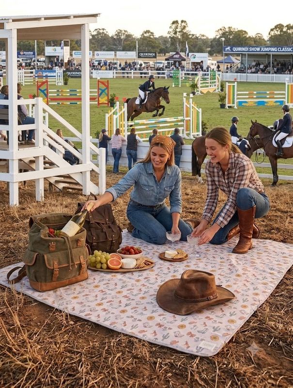 Saddle &amp; Cowgirl Waterproof Canvas Picnic Rug