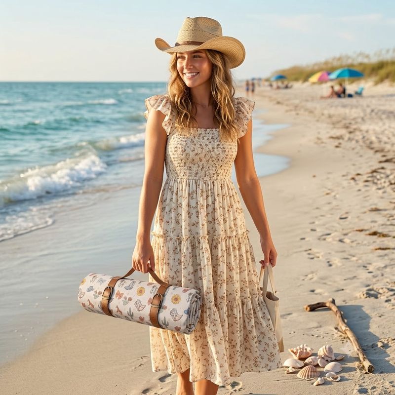 Saddle &amp; Cowgirl Waterproof Canvas Picnic Rug