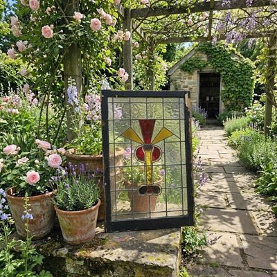 Antique Art Deco Leadlight Window Panel - Large