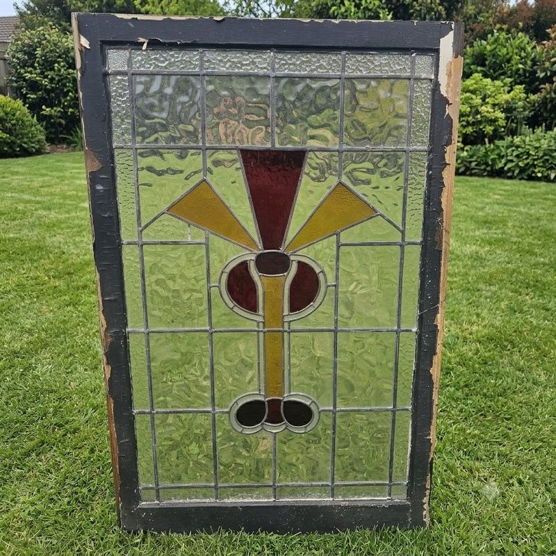 Antique Art Deco Leadlight Window Panel - Large