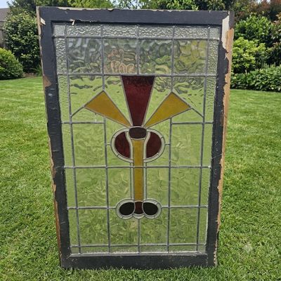 Antique Art Deco Leadlight Window Panel - Large