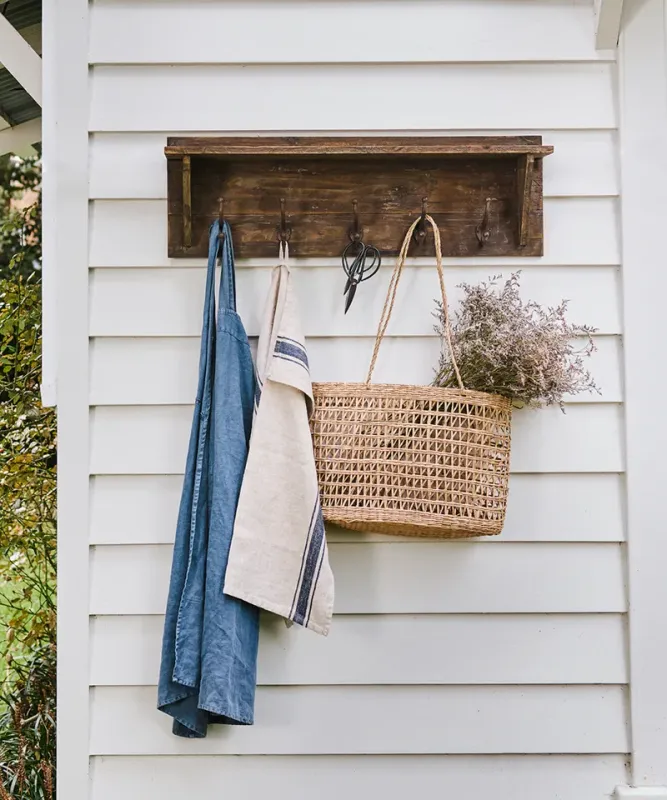 Wooden Wall Shelf w/ Hooks